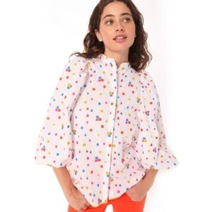 Vilagallo Dina Sangallo Embroidered Bright Dots Blouse Size 36 White Long Sleeve